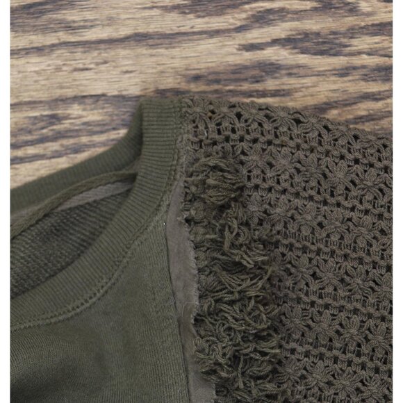 Free People Fringe Pullover Cropped Sweater Cotton Dolman Sleeve Green XS - Picture 4 of 7